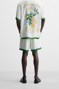 ZARA ШОРТЫ ИЗ САТИНА С ПРИНТОМ, ЗЕЛЕНЫЙ