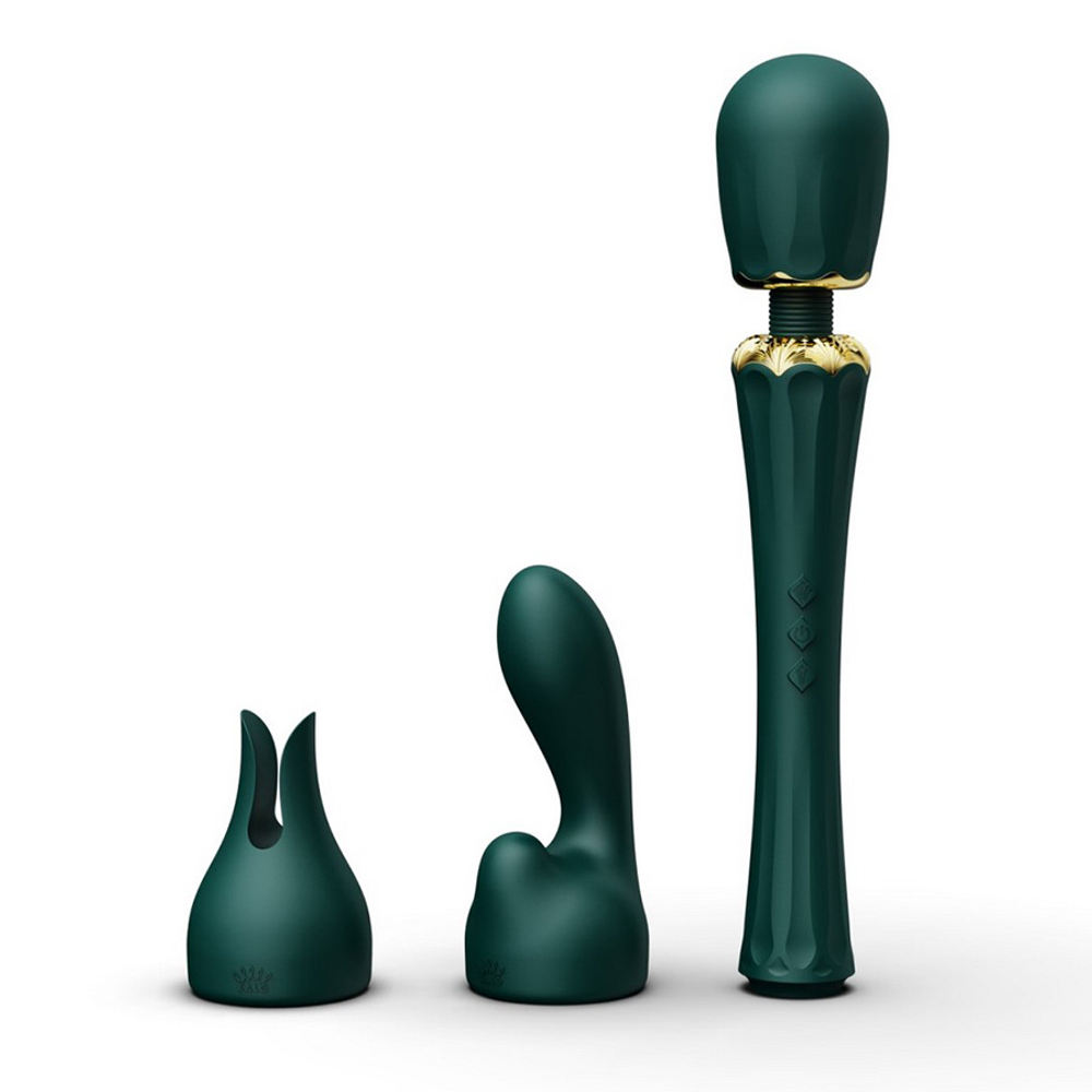 Зеленый аккумуляторный вибратор-вонд 29,1см с насадками Zalo Kyro Wand Massager Turquoise Green