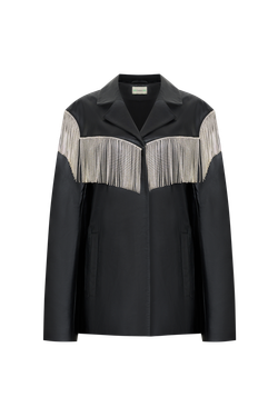 Жакет кожаный с бахромой ((Дерзкий настрой)), черный