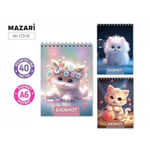 Блокнот А6 40л. клетка "Котята" обложка картон, блок офсет, на спирали, ассорти 3 диз. (Mazari)