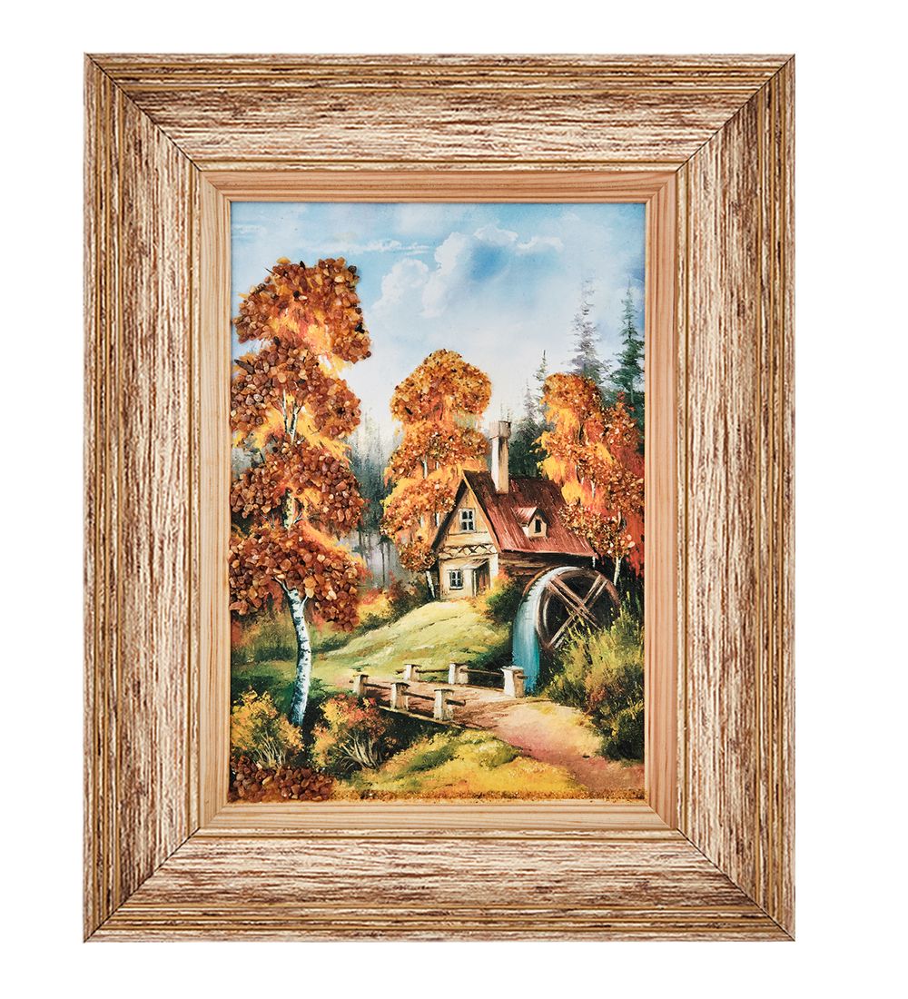 AMB-01/56 Картина «Укромный уголок» (с янтарной крошкой) пласт.рамка 33х42см