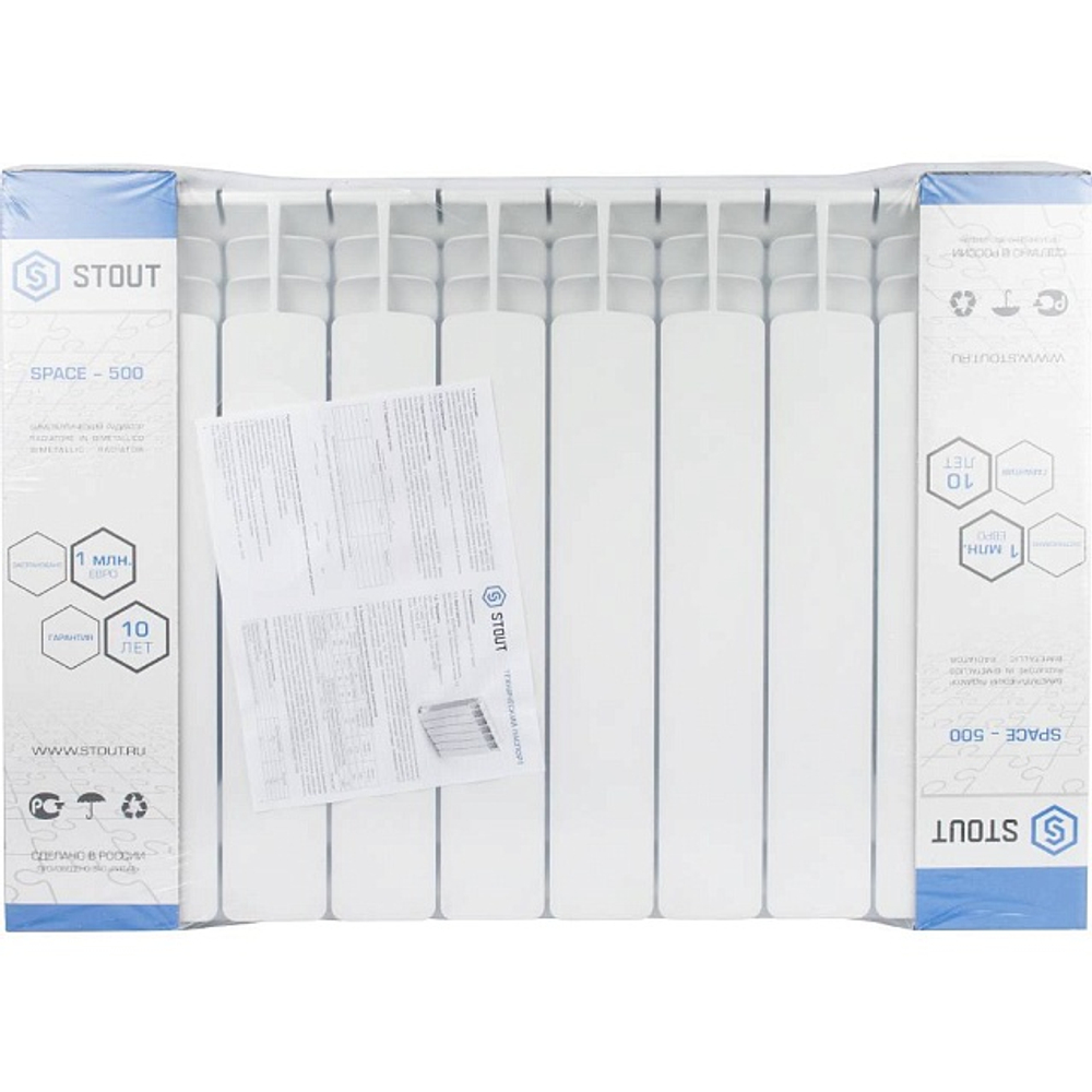 Радиатор биметаллический STOUT Space 500 - 10 секций (подключение боковое, цвет белый)