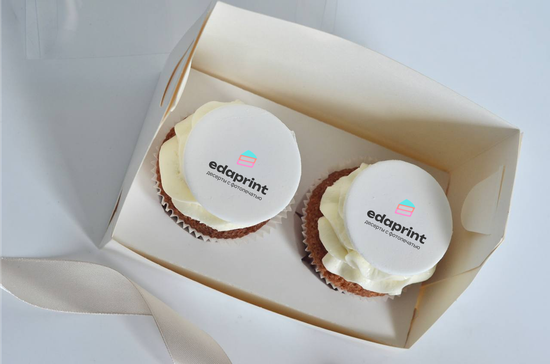 Капкейки с логотипом, печать на мастике, упаковка на 2 шт