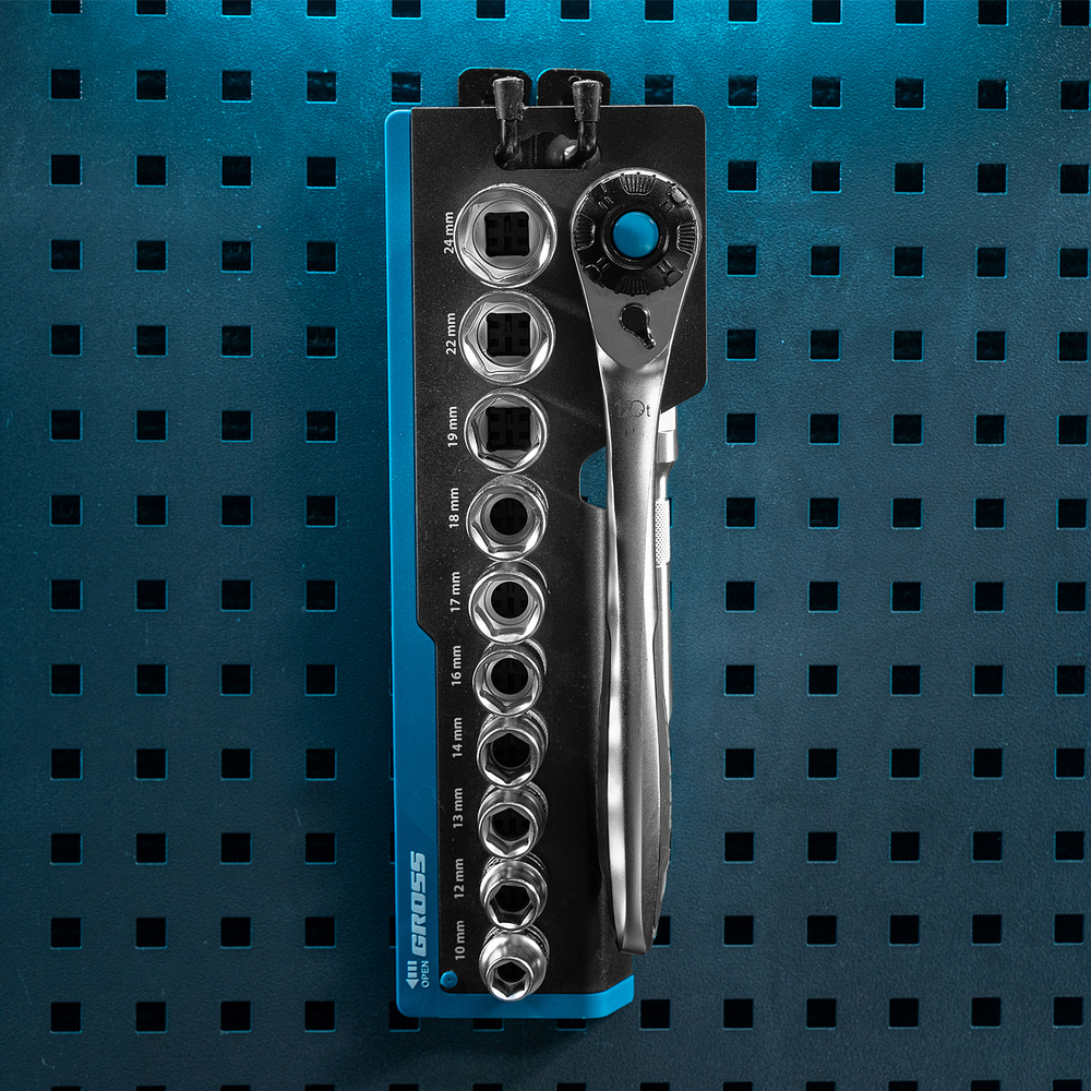 Набор торцевых головок, трещотка 120 зубьев, 1/2", CrV, 12 предметов Gross 14138