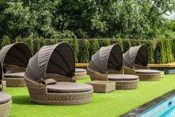 "Стильяно" плетеная кровать круглая, цвет соломенный