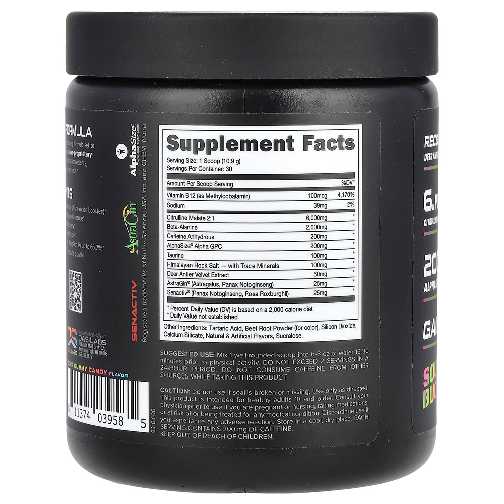 Bucked Up, предтренировочный комплекс, Sour Bucks, кислые жевательные конфеты, 327 г (11,5 унции)