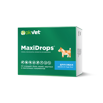 OKVET MAXIDROPS Капли от блох, клещей и гельминтов для собак массой от 2 до 5 кг