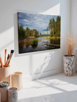 Картина на стену 40 X 50 Озеро в сосновом лесу