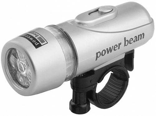 Фонарь передний на руль JY-808-11, 5 светодиодов, 3 режима, ручной водонепроницаемый, серебристый