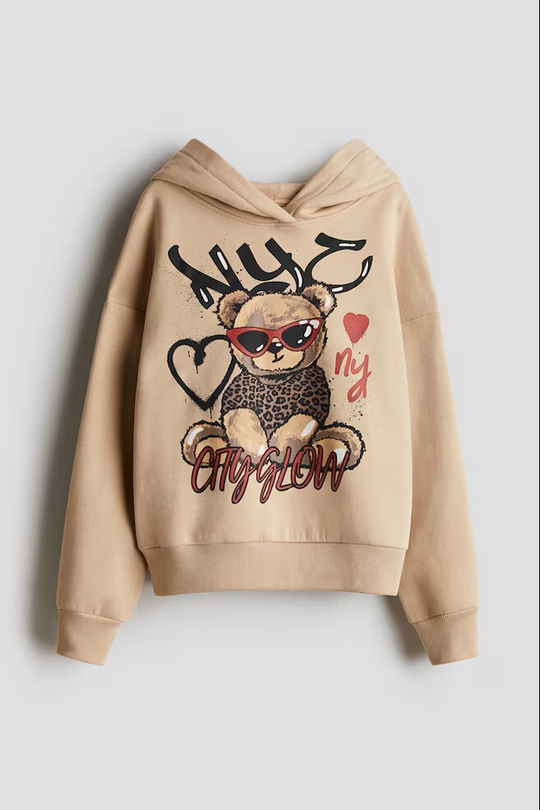 H&M Толстовка с капюшоном и принтом, бежевый