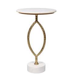 Кофейный столик Oval, Ø38х61 см, белый мрамор, золотая ножка