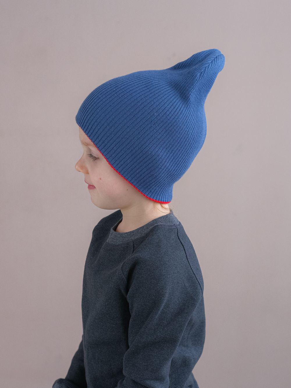 Шапка вязаная хлопковая ТВИНС(Джинс, красный)