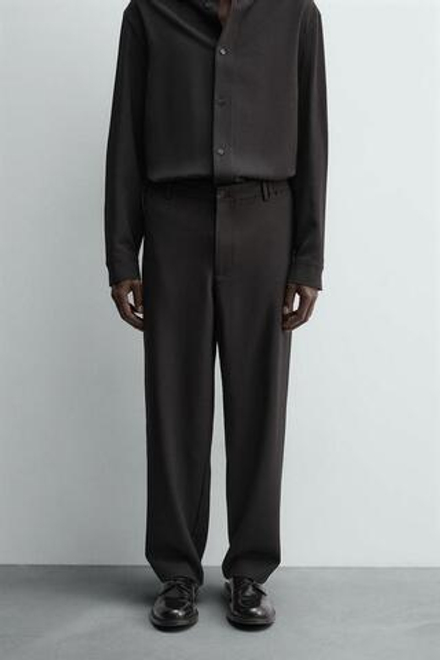 ZARA БРЮКИ RELAXED FIT ИЗ СТРУЯЩЕЙСЯ ТКАНИ, ЧЕРНЫЙ