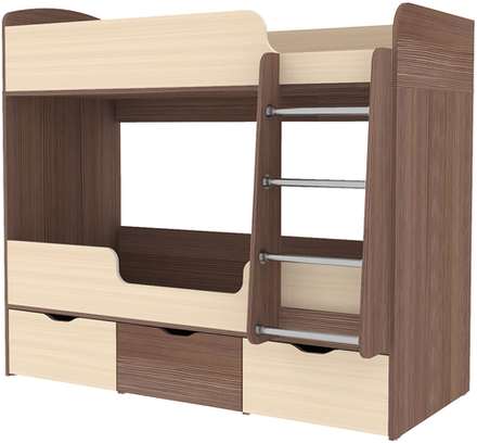 Кровать двухъярусная КарИВи Малыш Двойняшка Бодего Темный  Дуб Молочный