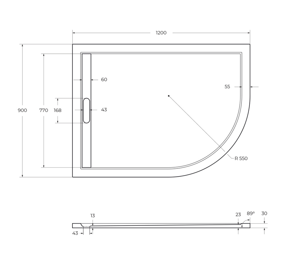 Поддон из искусственного мрамора 120х90 Cezares TRAY-AS-RH-120/90-550-30-W-L без сифона