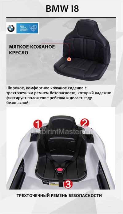 Детский электромобиль "BMW i8" 6V, голубой