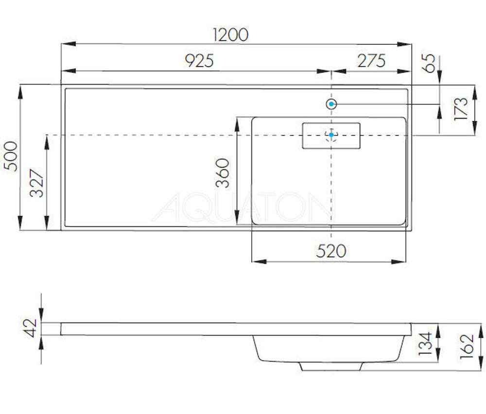Раковина Акватон Лондри 120 см, 1A72243KLH010, искусственный камень, белый, правая схема