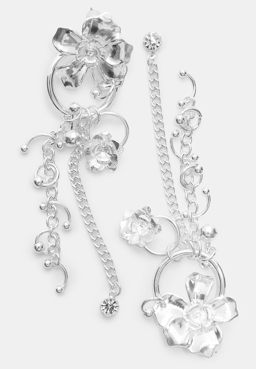 STRADIVARIUS Каскадные серьги-цепочки с цветами, серый