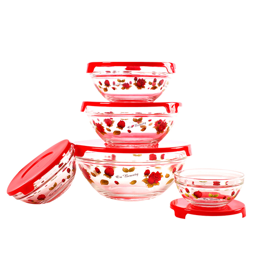 Набор стеклянных салатников с крышками Irit GLSA-5-004 красный