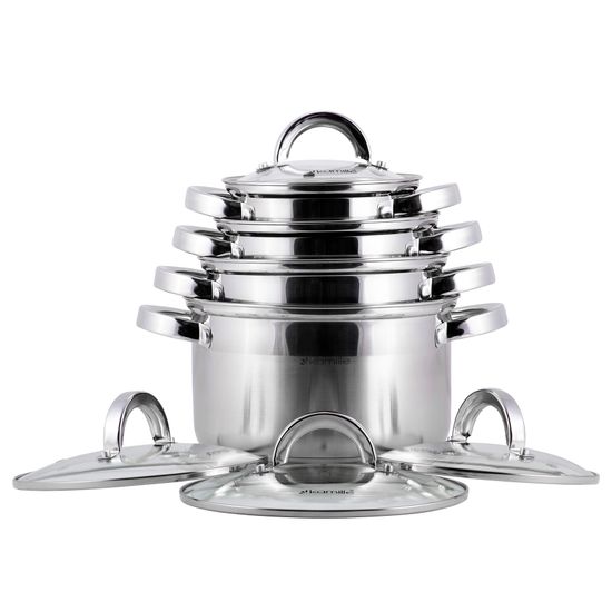 Набор кастрюль 8 предметов из нержавеющей стали Kamille KM-5637S (1,0 л; 1,8 л; 2,5 л; 3,8 л)