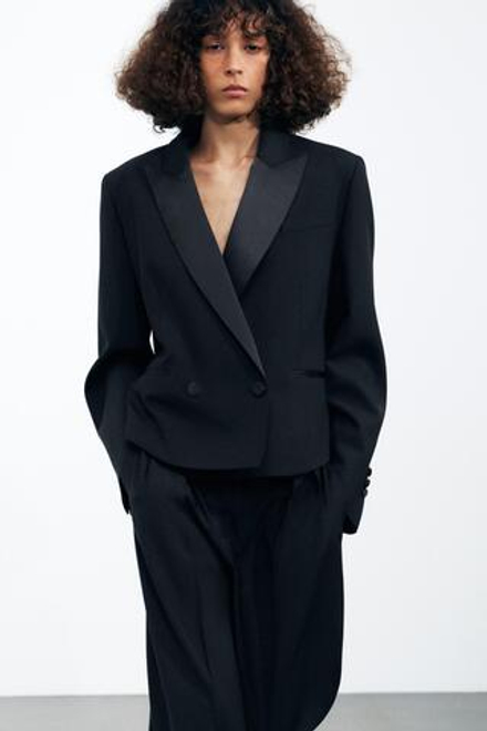 ZARA ДВУБОРТНЫЙ БЛЕЙЗЕР ИЗ СМЕСОВОЙ ШЕРСТИ — ZW COLLECTION, LIMITED EDITION, ЧЕРНЫЙ