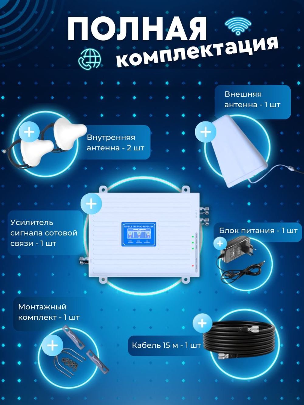 Репитер Усилитель сигнала сотовой связи и интернета. Комплект