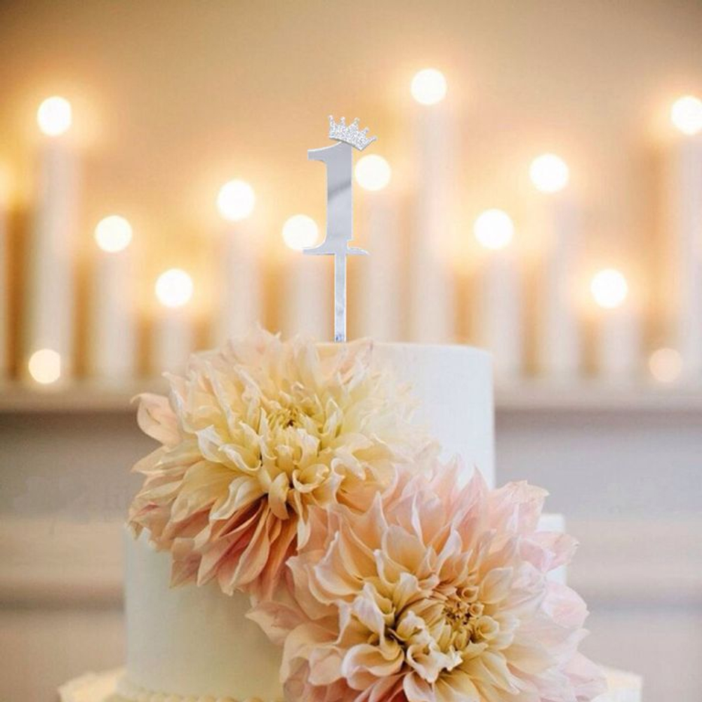 Топпер акриловый  «Цифра 1» (10,5 см,  серебряный)