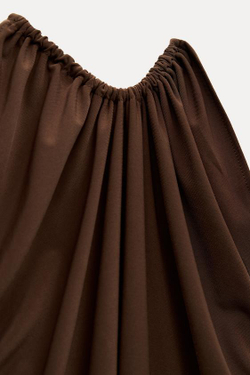 ZARA ТОП С ДРАПИРОВКОЙ И ГОРЛОВИНОЙ ХАЛТЕР, ШОКОЛАДНЫЙ