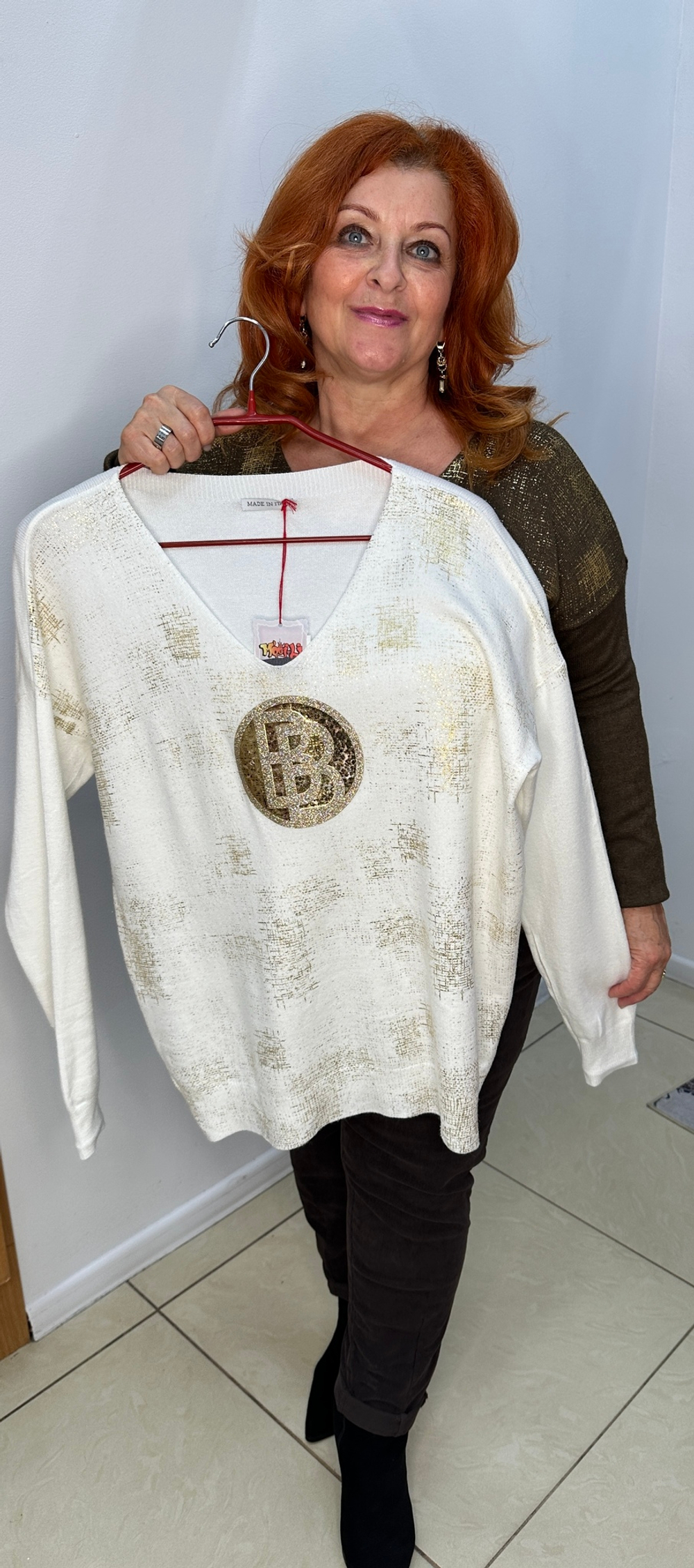 Итальянский джемпер с "золотым" напылением в шоколадном цвете