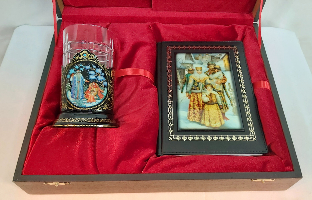 Чайный набор с ежедневником Морозко" (Ручная роспись Палех)