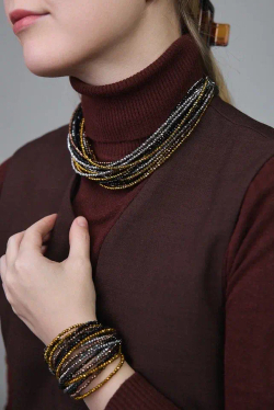 Браслет "Венеция" из венецианского стекла мультиколор:золото,серебро,шоколад,черный