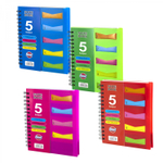 Тетрадь 120л., А5, клетка, Alingar, гребень, пластиковая обложка с инф. окнами, цветные пластиковые разделители, ассорти 4 цвета