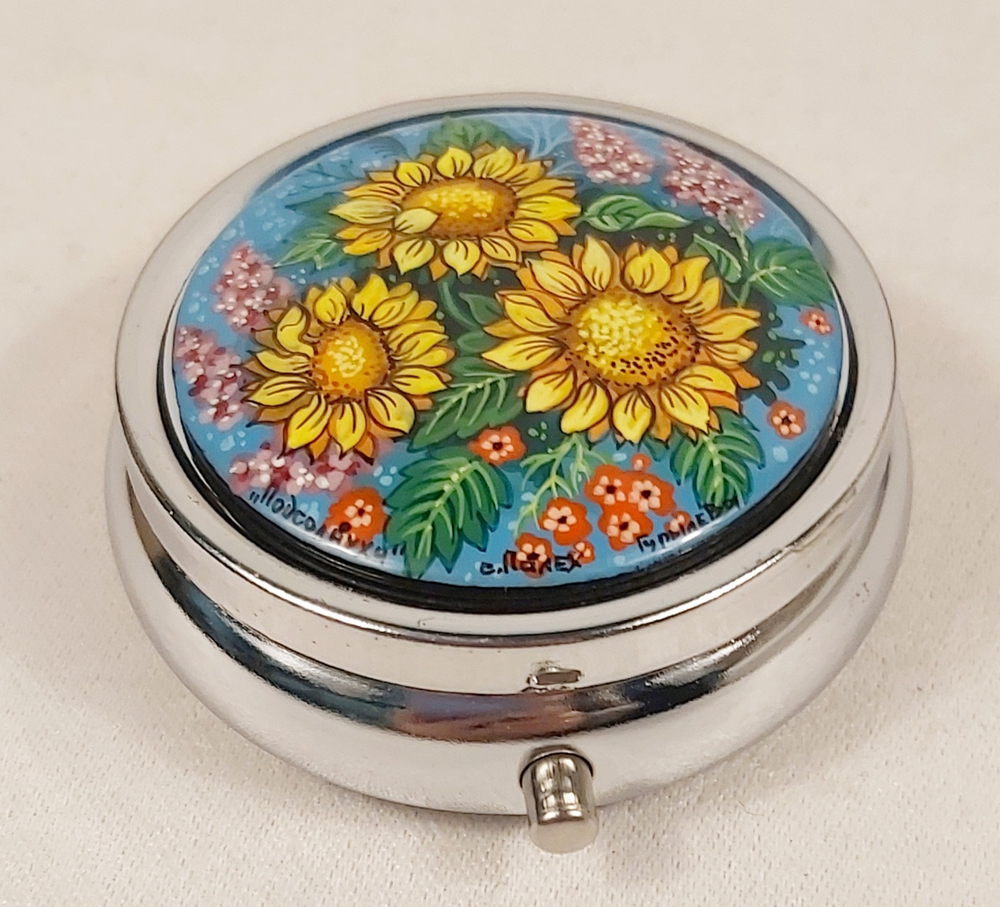 Таблетница с ручной росписью Палех "Подсолнухи"