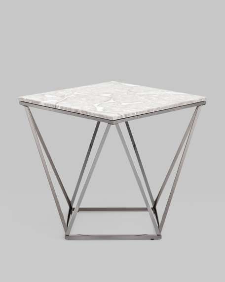 Журнальный столик Авалон 61*61 серый мрамор сталь темный хром
