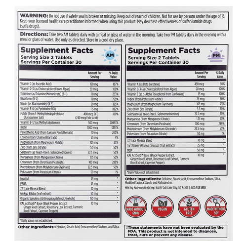 KAL, Мультивитамины для женщин старше 50 лет, утром и вечером, 2 пакетика, 60 таблеток в каждом