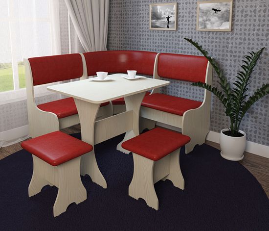 Кухонный уголок compatto "Оливьер" (Дуб бел./Кожзам Marvel Red (AT)) EsandwichKУ-02