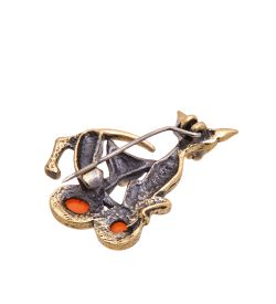 AM-3467 Брошь «Коты Сфинксы» (латунь, янтарь)