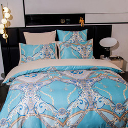Комплект постельного белья на резинке Сатин MS «Восточная лазурь»
