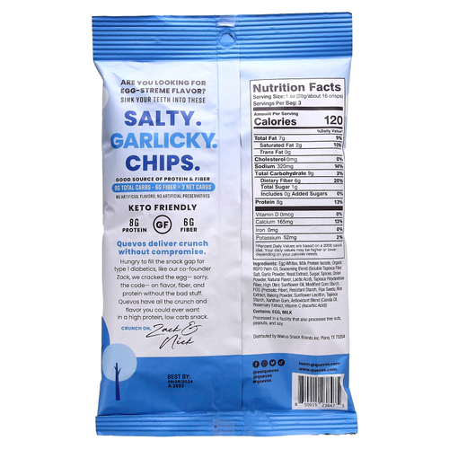 Quevos, протеиновые чипсы из питы, оригинальные приправы, 6 пакетиков Family Pack по 90 г (3,2 г)