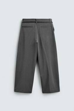 ZARA БРЮКИ BALLOON С ЗАЩИПАМИ И ПОЯСОМ, СЕРЫЙ