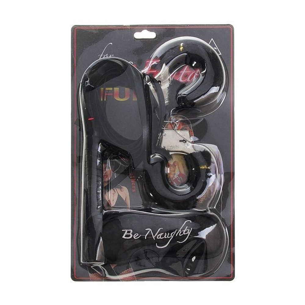 Набор для влюбленных: плетка, наручники, повязка (Цвет: черный)