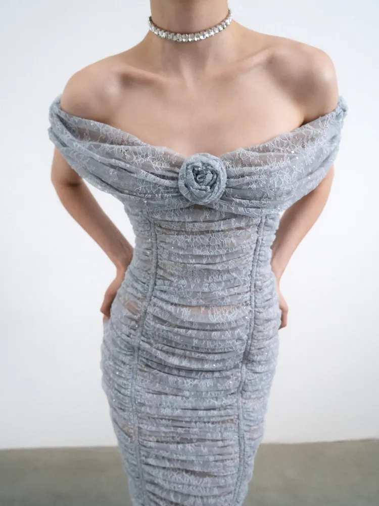 Фиби миди (Fibi midi), платье миди из голубого кружева