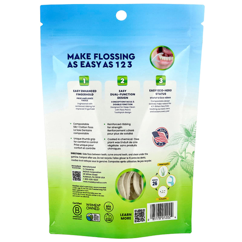 RADIUS, EcoClean Floss Picks ™, мятная мята, 50 компостируемых зубочисток