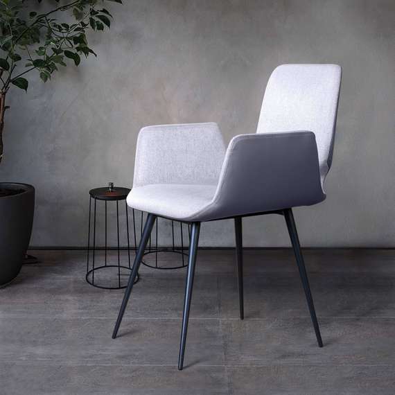 Стул с подлокотниками Adam серая рогожка и экокожа