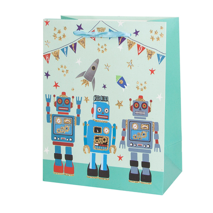 Пакет подарочный, Веселые роботы, с блестками, 32*26*10 см, 1 шт.