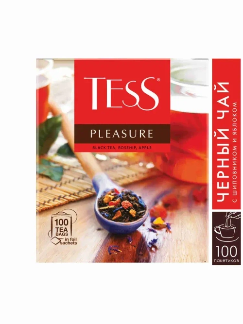 Черный чай с шиповником и яблоком Pleasure в пакетиках, 100 шт