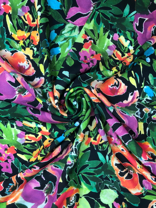 Плательная принт, абстракция фукс/оранж/бирюза на черном Валентино BST3499