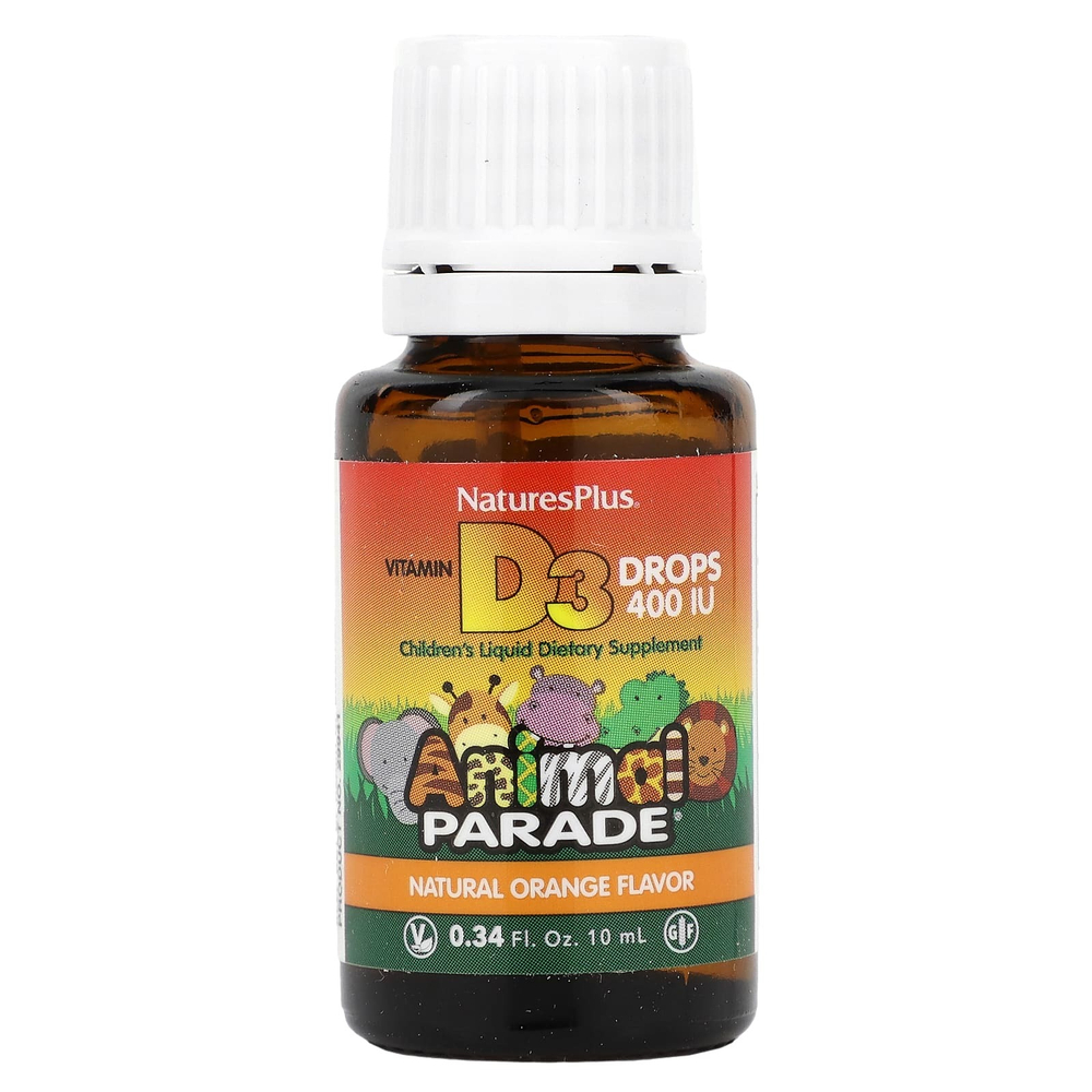 NaturesPlus, Animal Parade, витамин D3 в каплях, с натуральным апельсиновым вкусом, 10 мкг (400 МЕ), 10 мл (0,34 жидк. унции)