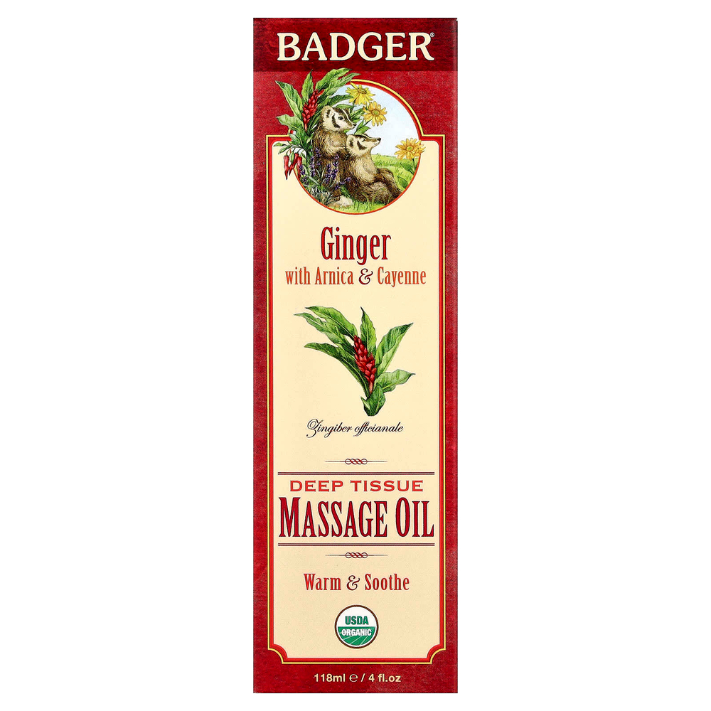 Badger, Масло для массажа глубоких тканей, имбирь с арникой и кайенским перцем, 118 мл (4 жидк. унц.)