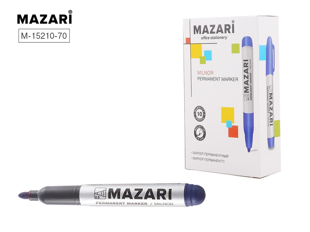Маркер перм. 2.5мм. "Milnor" синий, пулевидный наконечник (Mazari)